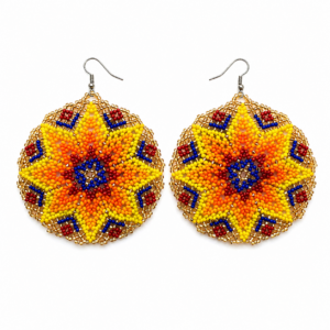 HANDMADE BEADED STATEMENT EARRINGS (MEXICO) 2.5" long