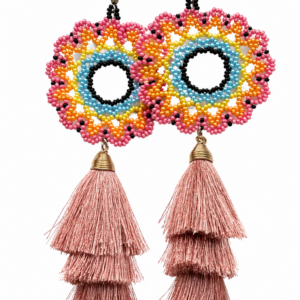 HANDMADE BEADED TASSEL EARRINGS (MEXICO) 4" long
