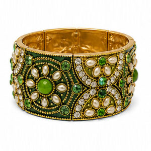 Green & Gold Floral Cuff Bracelet