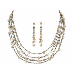 Silver Pearl Multi-Strand Necklace & Earring Set