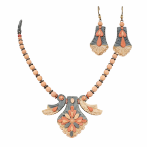 Clay Jewelry: Terracotta Floral Pendant Necklace & Earring Set