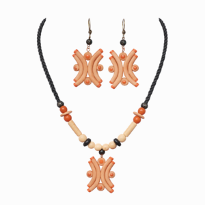 Clay Jewelry: Coral-Tone Artisan Necklace & Earring Set