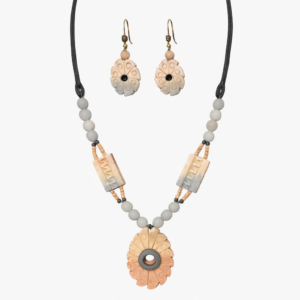 Clay Jewelry: Neutral Floral Pendant Necklace & Earring Set