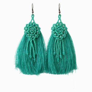 Turquoise Tassel Statement Earrings 3.5" long