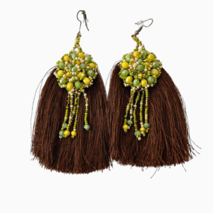 Brown Tassel Statement Earrings 3.5" long
